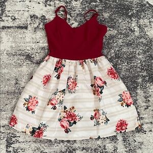 As U Wish Burgundy and Floral Kids/Tween Dress